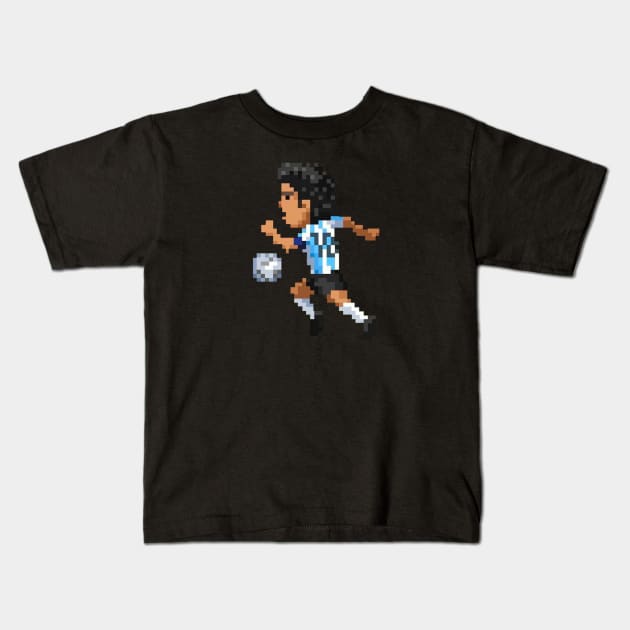Maradona argentina 8bit Kids T-Shirt by Roti Kodok Art